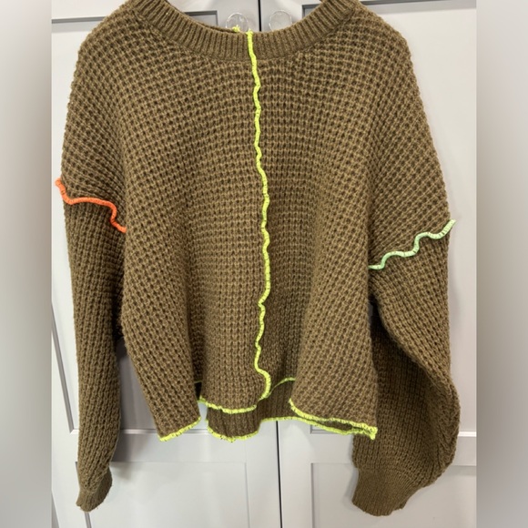 New In Brown Sweater with Neon Accents Size L NWOT - Picture 2 of 4